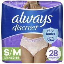 Always Discreet Adult Incontinence Underwear for Women and Postpartum Underwear, S/M, Up to 100% Bladder Leak Protection, 28 CT
