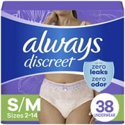 Always Discreet Adult Incontinence Underwear for Women and Postpartum Underwear, S/M, up to 100% Bladder Leak Protection, 38 CT