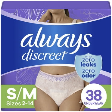 Always Discreet Adult Incontinence Underwear for Women and Postpartum Underwear, S/M, up to 100% Bladder Leak Protection, 38 CT