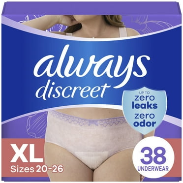 Always Discreet Adult Incontinence Underwear for Women and Postpartum Underwear, XL, Up to 100% Bladder Leak Protection, 38 CT