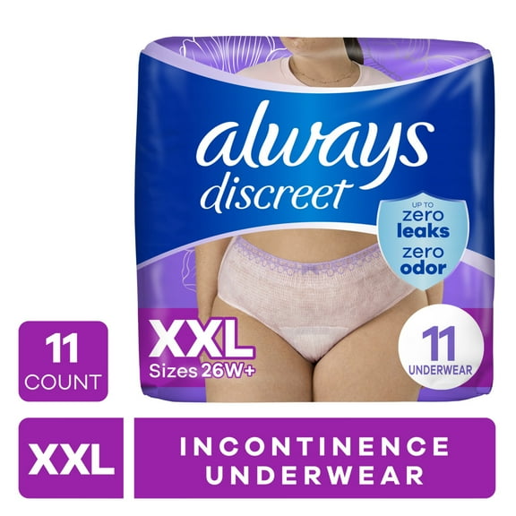 Always Discreet Adult Incontinence Underwear for Women and Postpartum Underwear, XXL, Up to 100% Bladder Leak Protection, 11 Count