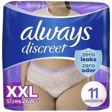 Always Discreet Adult Incontinence Underwear for Women and Postpartum Underwear, XXL, Up to 100% Bladder Leak Protection, 11 CT