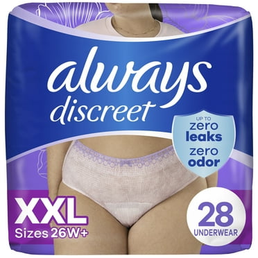 Always Discreet Adult Incontinence Underwear for Women and Postpartum Underwear, XXL, Up to 100% Bladder Leak Protection, 28 CT