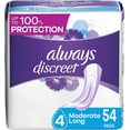 thumbnail image 1 of Always Discreet Adult Moderate Long Incontinence Pads, Up to 100% Leak-Free Protection, 54 Count (Packaging May Vary), 1 of 5