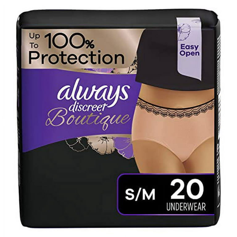 Always Discreet Boutique Adult Incontinence & Postpartum Underwear For Women,  High-Rise, Size Small/Medium, Rosy, Maximum Absorbency, Disposable, 20  Count 