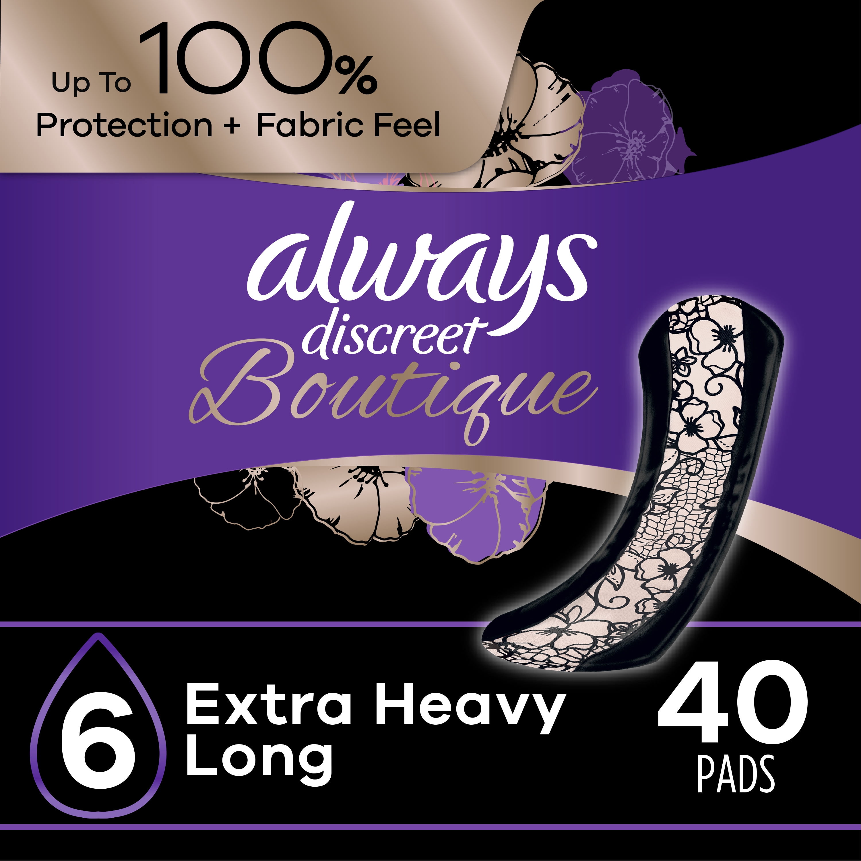 Always Discreet Boutique Incontinence Pads, Extra Heavy Absorbency