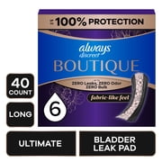 Always Discreet Boutique Incontinence Pads, for Bladder Leaks, Extra Heavy Absorbency, Long Length, 40 Count