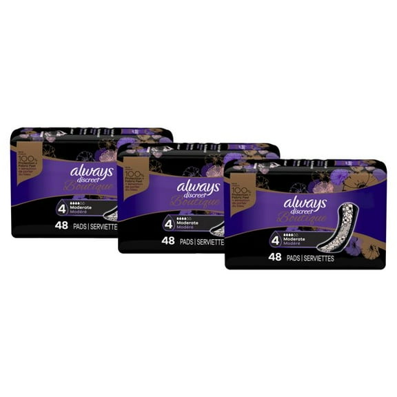Always Discreet Boutique Incontinence Pads, Moderate Absorb, 144 ct