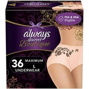 Always Discreet Boutique Incontinence & Postpartum Incontinence Underwear for Women, Large, 36 Count, FSA HSA Eligible, Maximum Protection, Disposable 18 Count, Pack of 2 - 36 Count Total