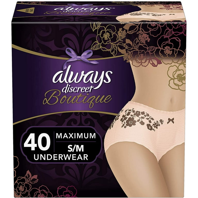 Always Discreet Boutique, Incontinence & Postpartum Underwear for Women,  Disposable, Maximum Protection, Peach, Small/Medium, 20 Count, Pack of 2