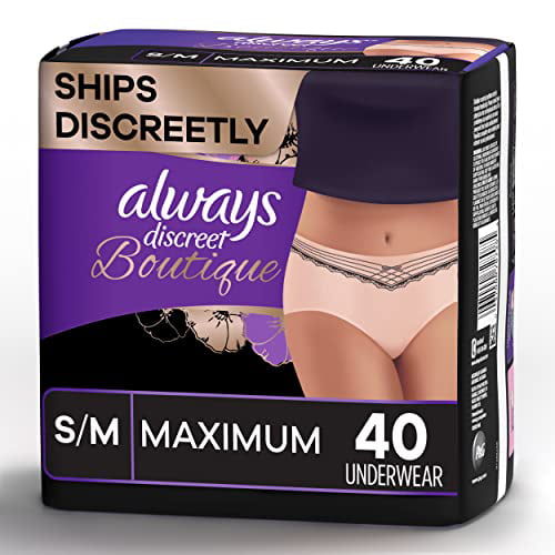 Always Discreet Boutique, Incontinence & Postpartum Underwear for Women,  Disposable, Maximum Protection, Peach, Small/Medium, 20 Count, Pack of 2 