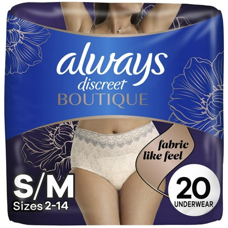 Always Discreet Boutique Incontinence Underwear, Maximum Protection, S/M, Rosy, 20 Ct