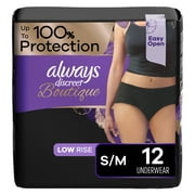 Always Discreet Boutique Incontinence Underwear, Maximum Protection, S/m, Black, 12 Ct