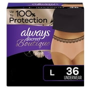 Always Discreet Boutique Incontinence Underwear, Maximum Protection, Size L, Rosy, 36 Ct