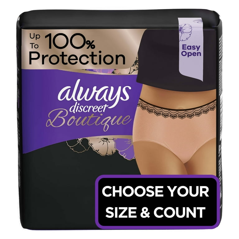 Always Discreet Boutique Incontinence Underwear, Maximum Protection, Size  S/M, Rosy, 40 Ct