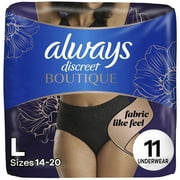 Always Discreet Boutique Incontinence and Postpartum Underwear for Women, Maximum Protection, L, Black, 11 Count