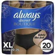 Always Discreet Boutique Incontinence and Postpartum Underwear for Women, Maximum Protection, XL, Black, (1 Pack of 20 Count)
