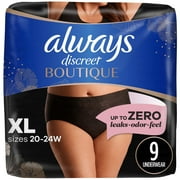 Always Discreet Boutique Incontinence and Postpartum Underwear for Women, Maximum Protection, XL, Black, 9 Count