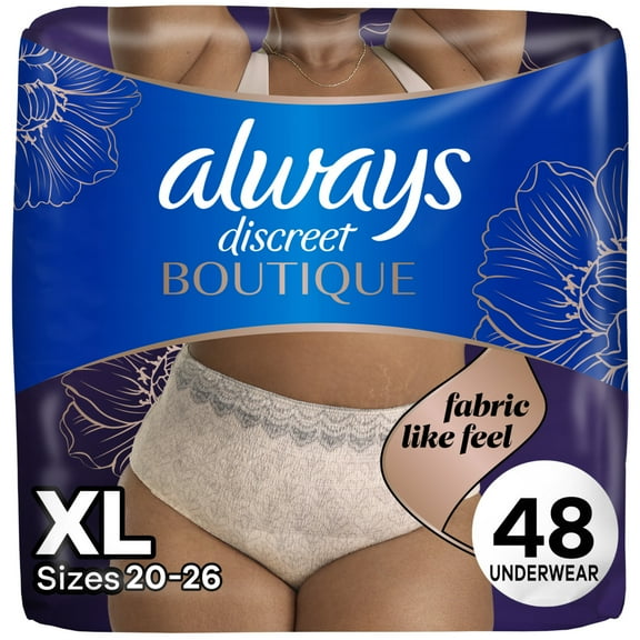 Always Discreet Boutique Incontinence and Postpartum Underwear for Women, Maximum Protection, XL, Rosy, 48 Count