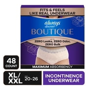 Always Discreet Boutique Incontinence and Postpartum Underwear for Women, Maximum Protection, XL, Rosy, 48 Count