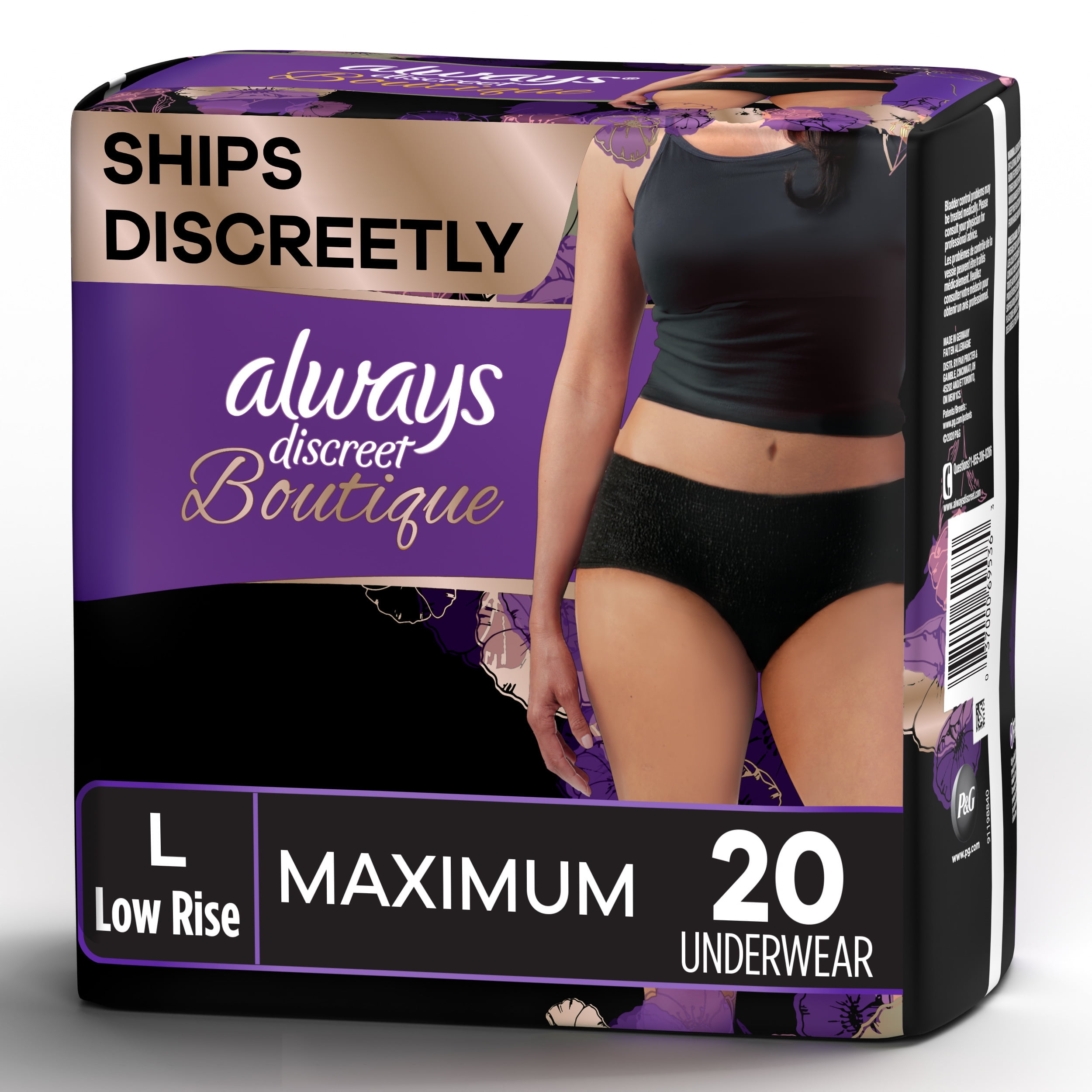 Always Discreet Boutique, Large, Low-Rise, Maximum Absorbency