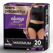 Always Discreet Boutique Low-Rise Incontinence & Postpartum Underwear L Maximum Absorbency Black, 20 Count