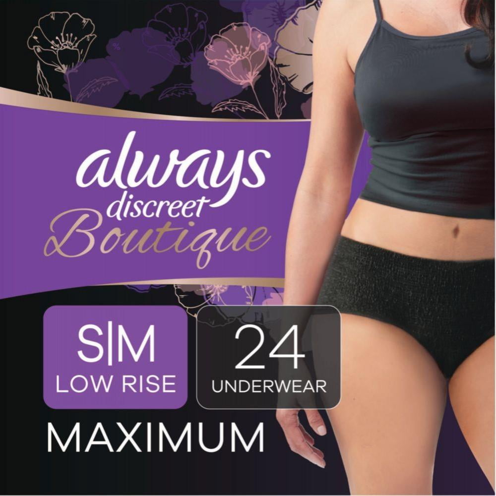 Always Discreet Boutique Low-Rise Incontinence Underwear, Size S/M, Max  Absorbency, Black, 24 Ct 