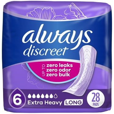 Always Discreet Extra Heavy Long Incontinence Pads, 28 Count