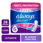 Always Discreet Adult Incontinence Pads for Women, Ultimate Absorbency, Long Length, Postpartum Pads, 28 Count