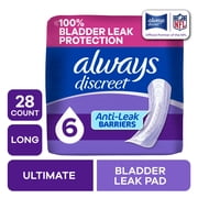 Always Discreet Adult Incontinence Pads for Women, Ultimate Absorbency, Long Length, Postpartum Pads, 28 Count