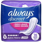 Always Discreet Extra Heavy Long Incontinence Pads, 28 Count