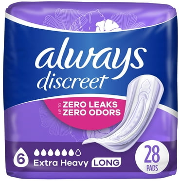 Always Discreet Extra Heavy Long Incontinence Pads, 28 Count