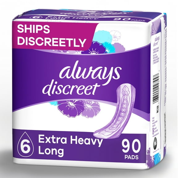 Always Discreet Incontinence Pads, Extra Heavy Absorbency, Long Length, 90 CT