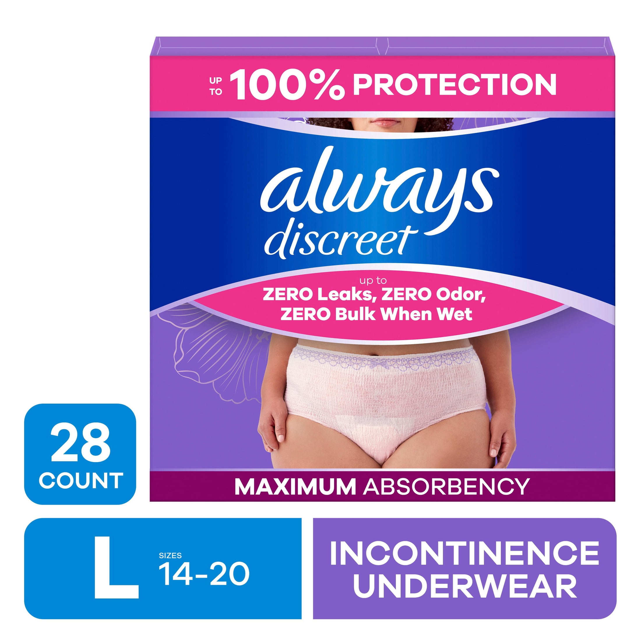 Always Discreet Reimagined Adult Diapers for Women Size L,