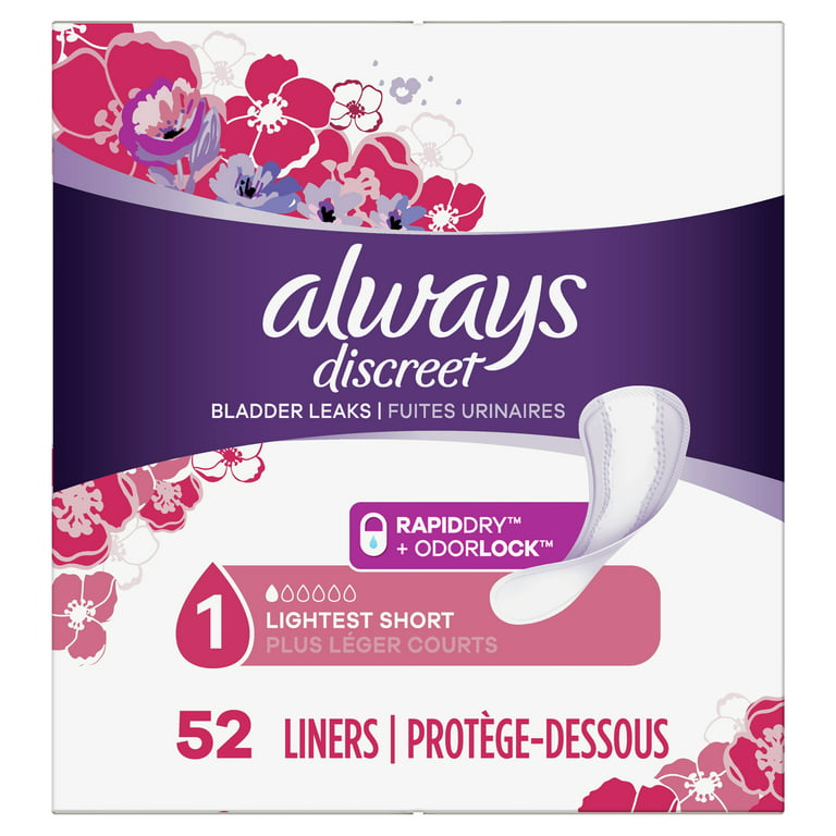 Always Discreet Incontinence Liners, Lightest Short Absorbency, 52