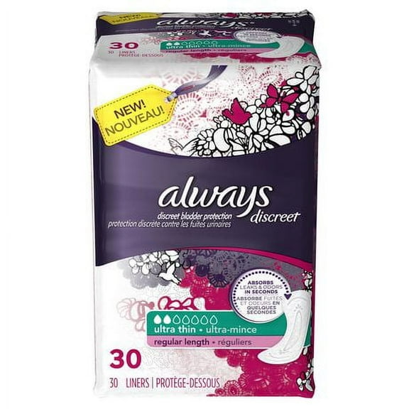 Always Discreet, Incontinence Liners, Ultra Thin, Regular Length