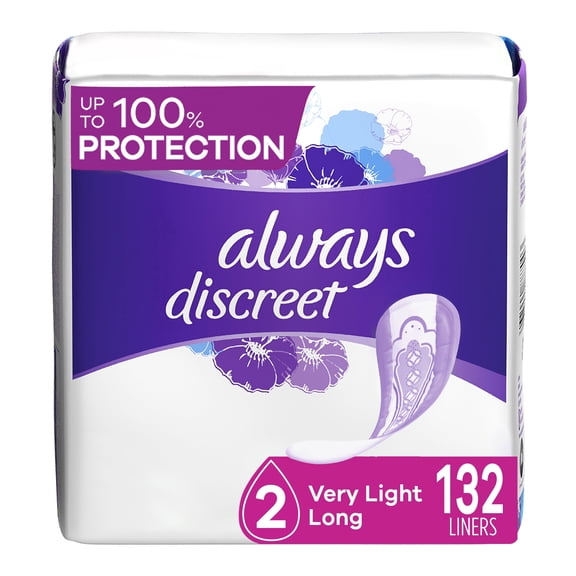 Always Discreet Incontinence Liners, Very Light Long, 132 CT