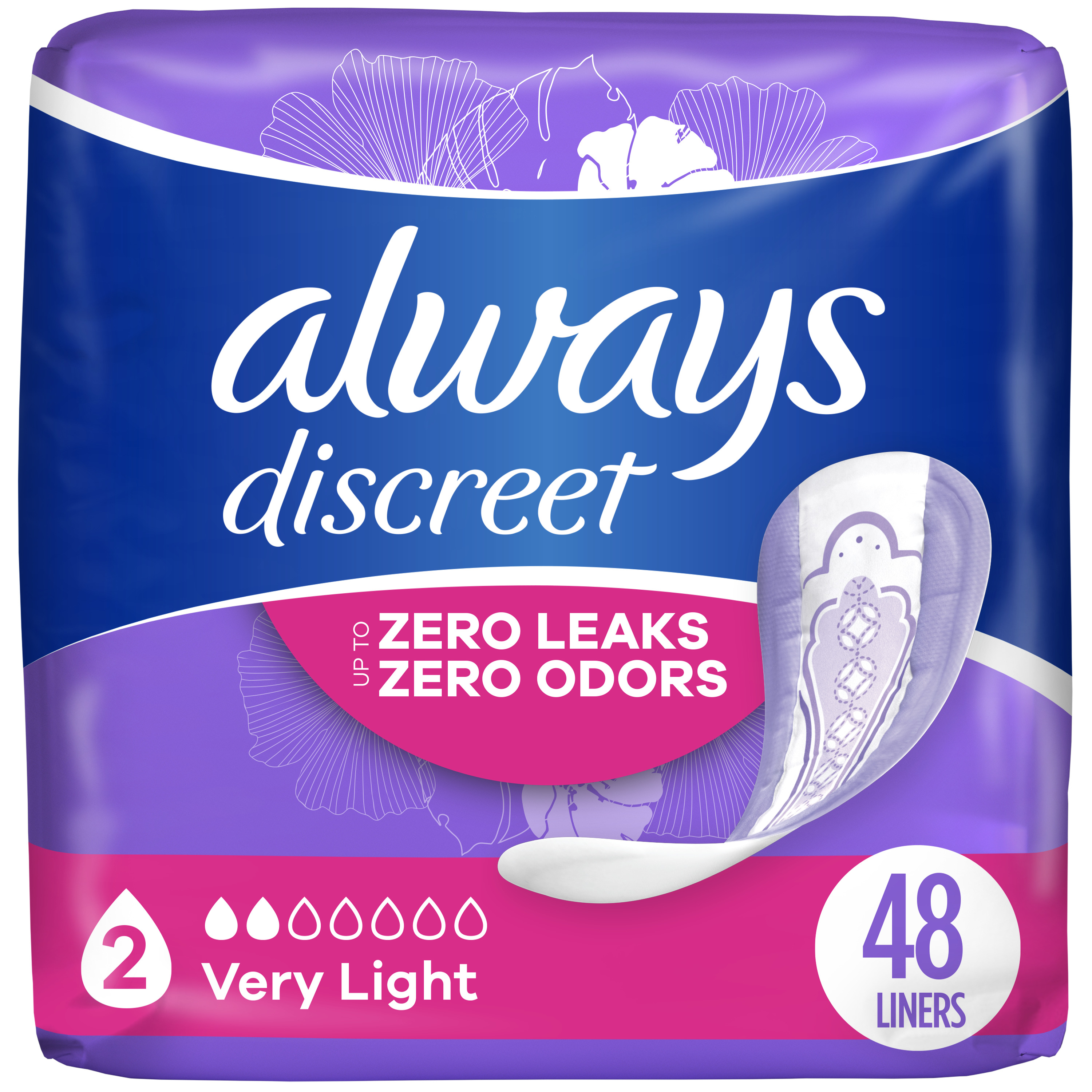 Always Discreet Incontinence Liners, Very Light Regular, 48 CT - image 1 of 11