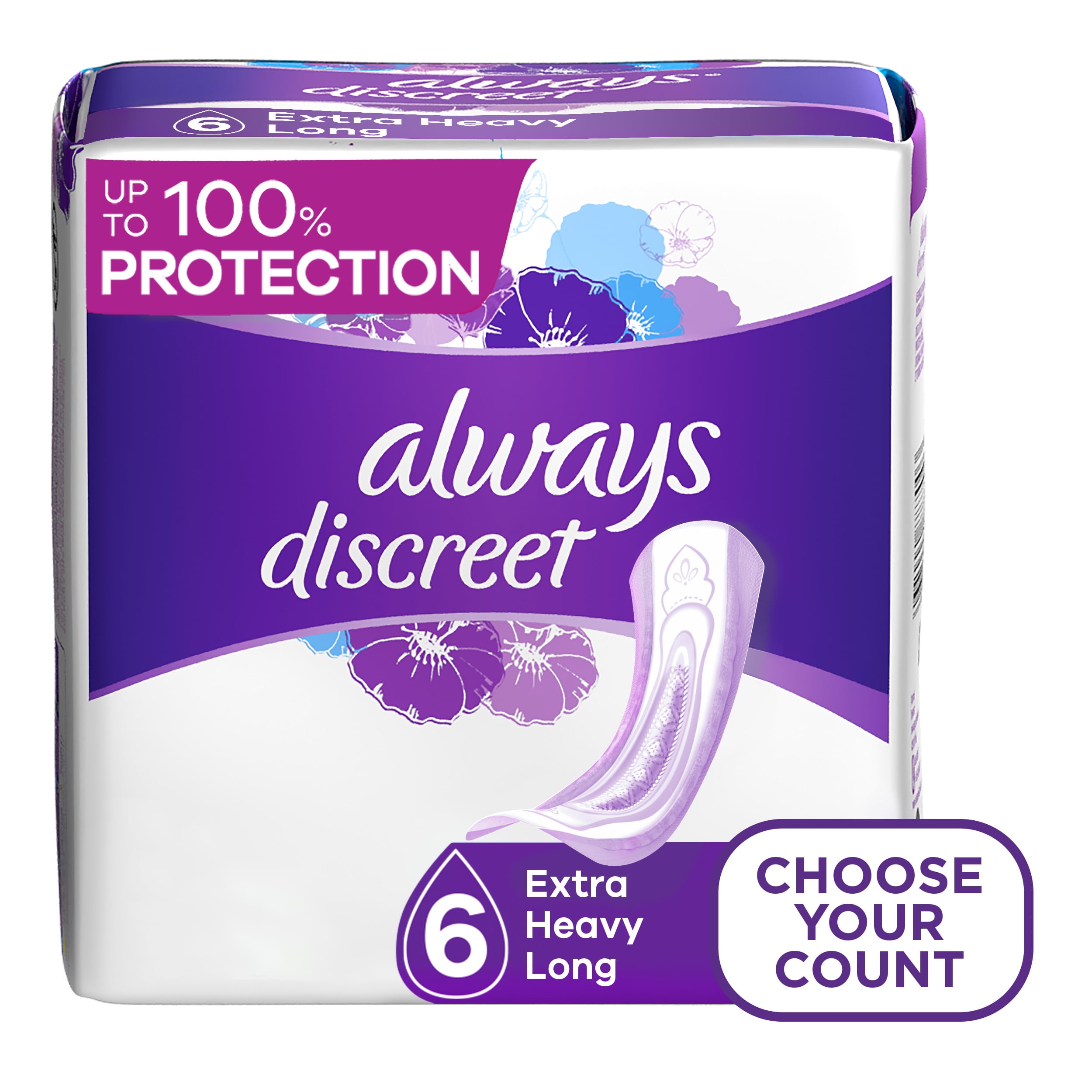 Always Discreet Extra Heavy Long Incontinence Pads, 28 Count