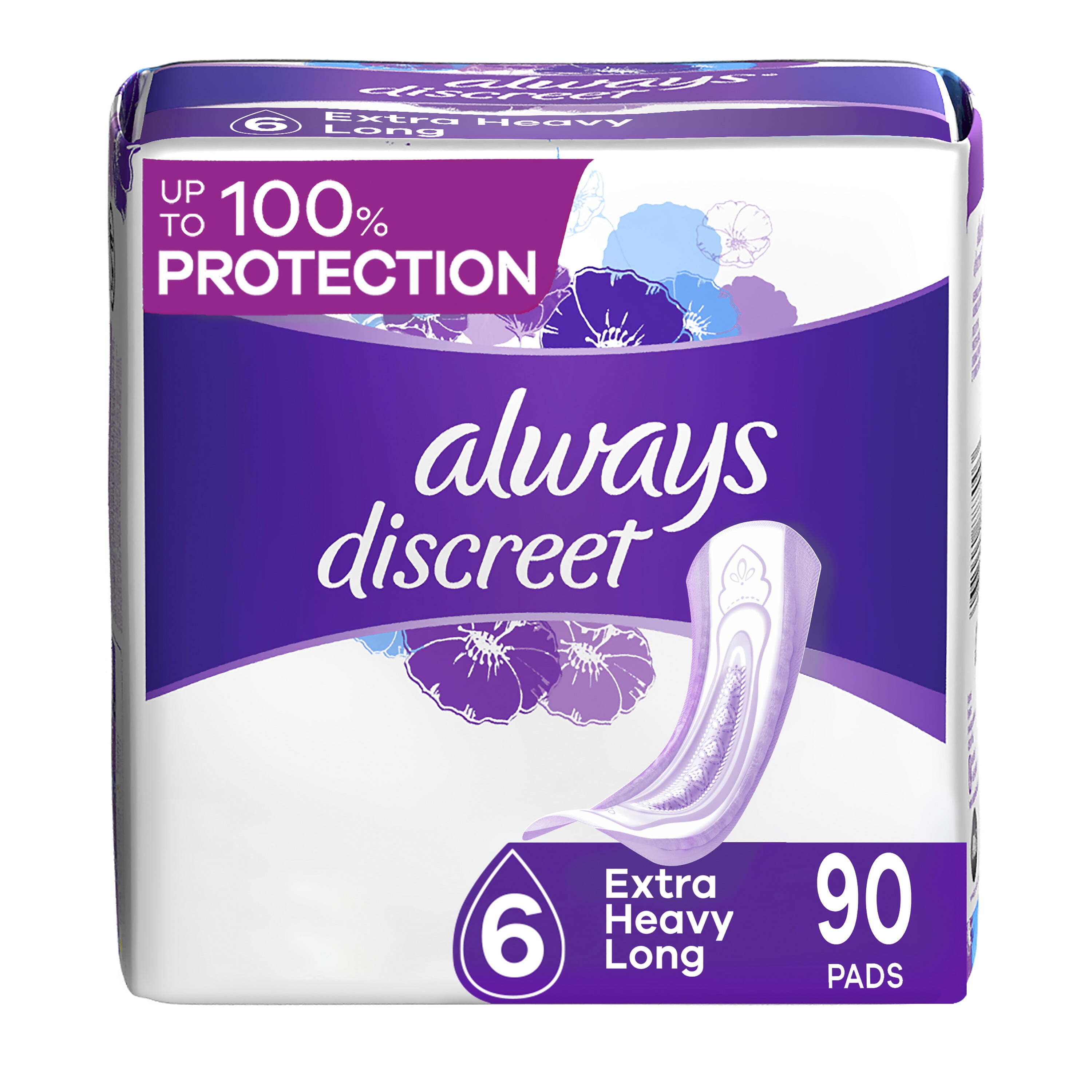 Always Discreet Incontinence Pads for Women, Size 6, Extra Heavy