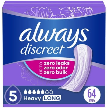 Always Discreet Incontinence Pads, Heavy Absorbency, Long Length, Lightly Scented 64 CT