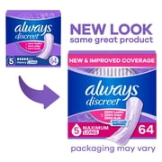 Always Discreet Incontinence Pads for Women, Heavy Absorbency, Long Length, Postpartum Pads, 64 Count