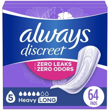 Always Discreet Incontinence Pads, Heavy Absorbency, Long, 64 Ct