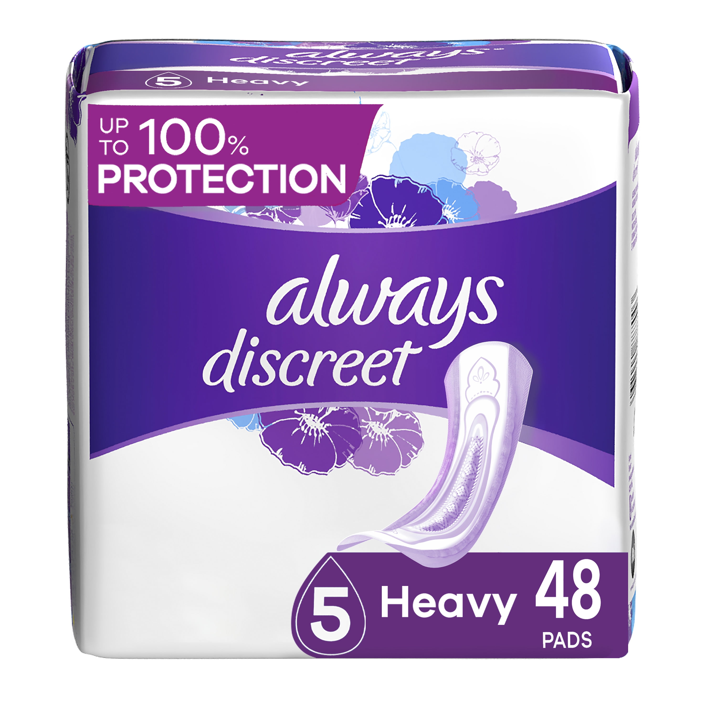 https://i5.walmartimages.com/seo/Always-Discreet-Incontinence-Pads-Heavy-Absorbency-Regular-Length-48-CT_256afcd5-eea5-4530-aab6-92b0247a435d.ac8d34c6c2172c6c6741021e6a9f36a8.jpeg