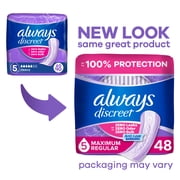 Always Discreet Incontinence Pads for Women, Heavy Absorbency, Regular Length, Postpartum Pads, 48 Count