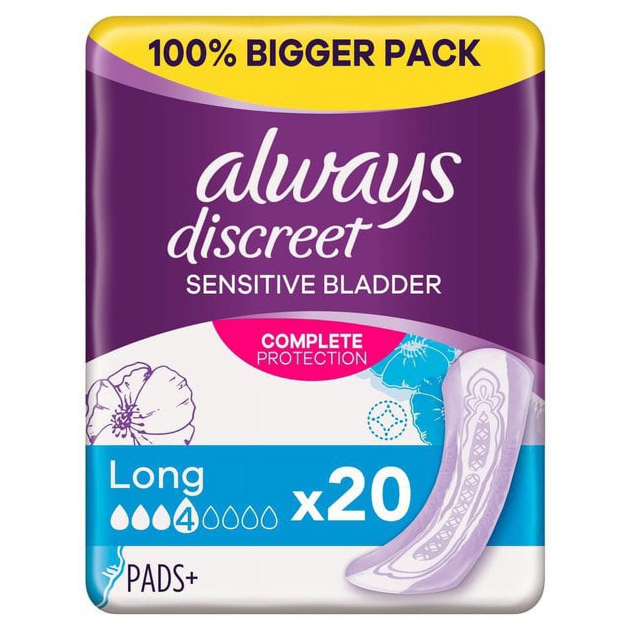 Always Discreet Incontinence Pads Long 20 per pack European Version NOT North American Variety
