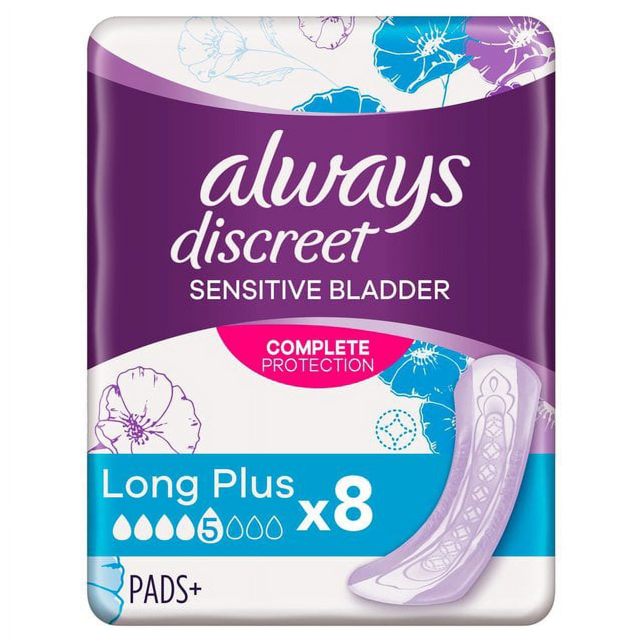 Always Discreet Incontinence Pads Long Plus 8 per pack - European Version  NOT North American Variety - Imported from United Kingdom by Sentogo - SOLD