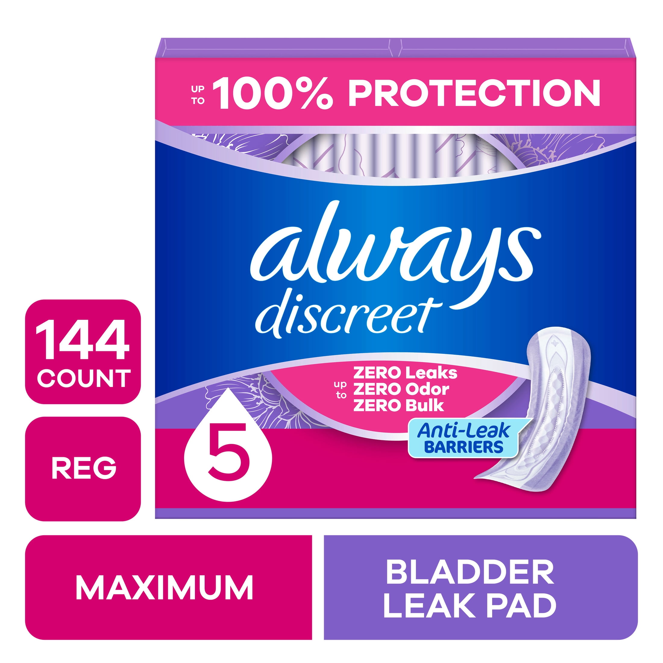 Always Discreet Pads, Maximum Absorbency, Regular 144 Count