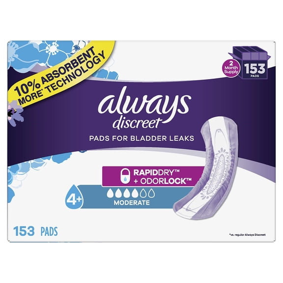 Always Discreet Incontinence Pads, Moderate Absorbency (153 ct.)