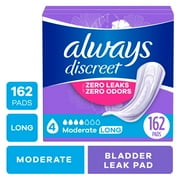 Always Discreet Incontinence Pads for Women, Moderate Absorbency, Long Length, Postpartum Pads, 162 Count